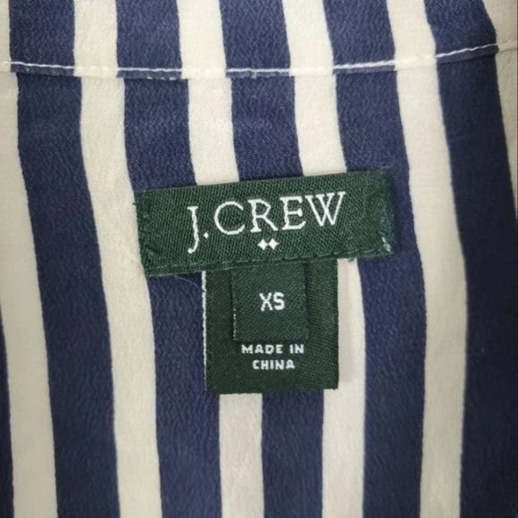 J. Crew Silk Button Up Womens Size XS Blue & White Stripe Nautical Beachy Preppy - Picture 2 of 4